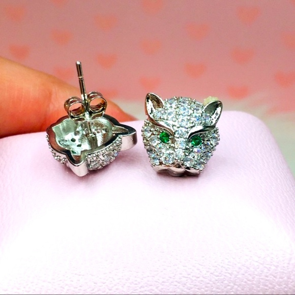 14k white gold panther earrings 2 CT diamond - Picture 7 of 9